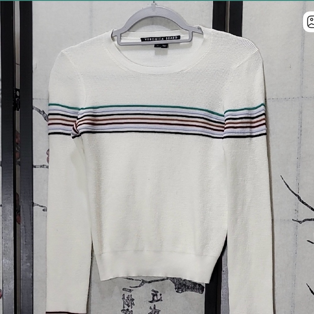 Veronica Beard Posie Crewneck Pullover Sweater in Ivory Multi Size Small